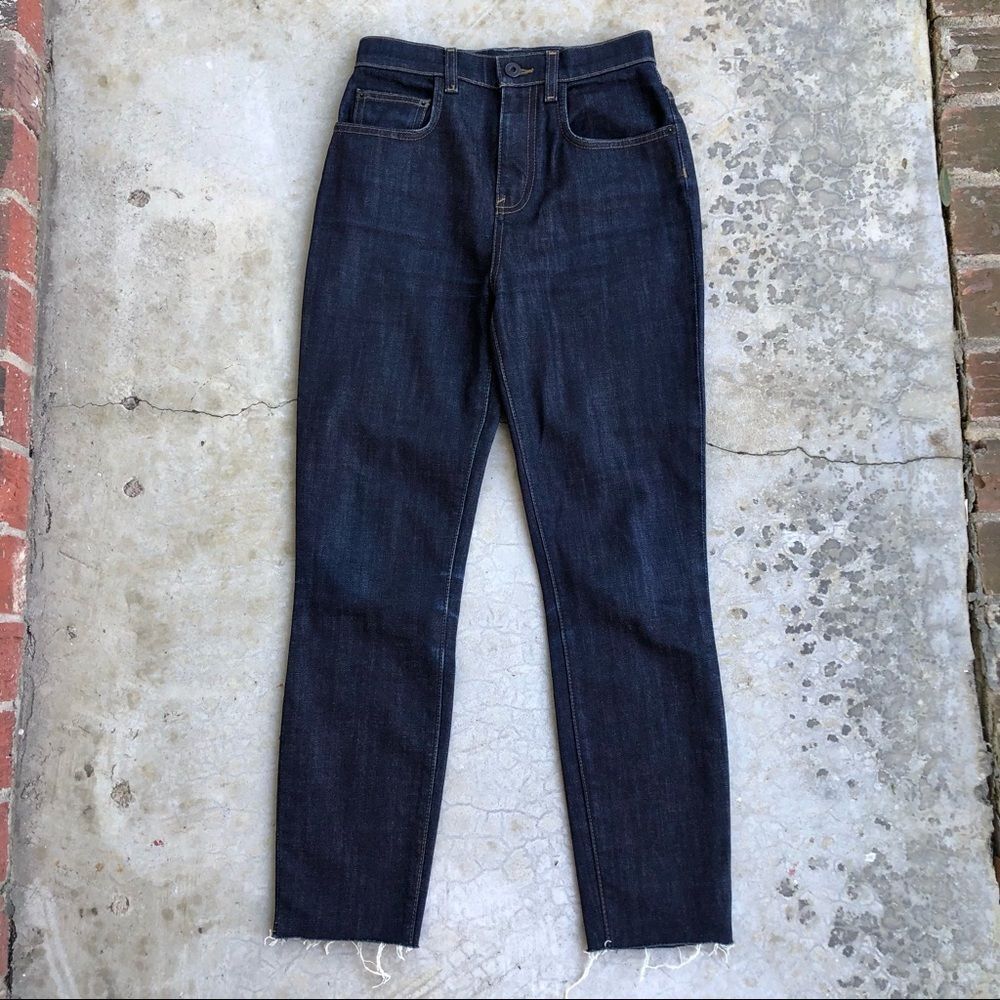 Proenza Schouler PS-J3 Jeans Hi High Rise Waisted Skinny Dark Wash Raw Hem 25 - Picture 2 of 5